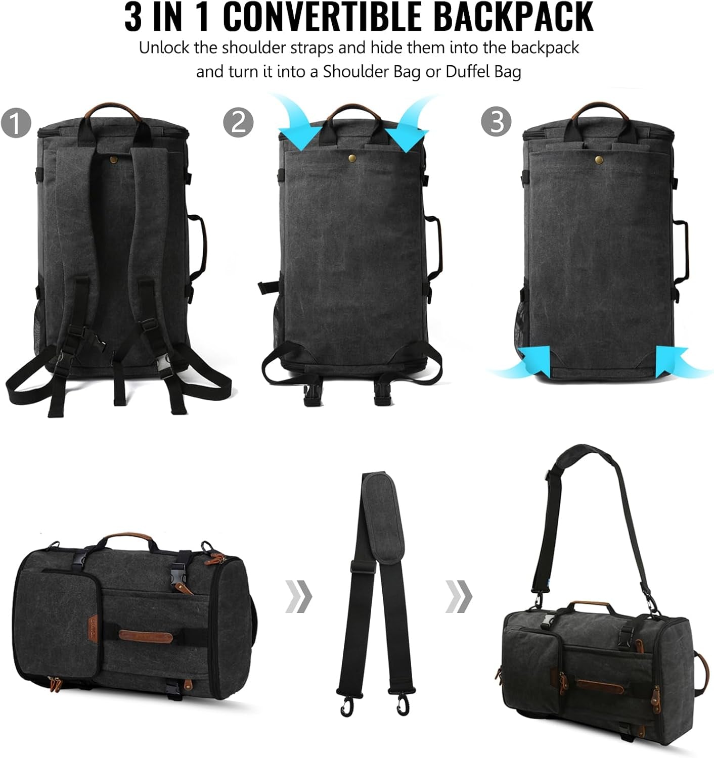 Travel Backpack for Men, 40L Flight Approved Carry on Backpack, Water Resistant Canvas Weekender with 17.3" Laptop Sleeve, Convertible Duffel Bag for Airplane, Business & Travel