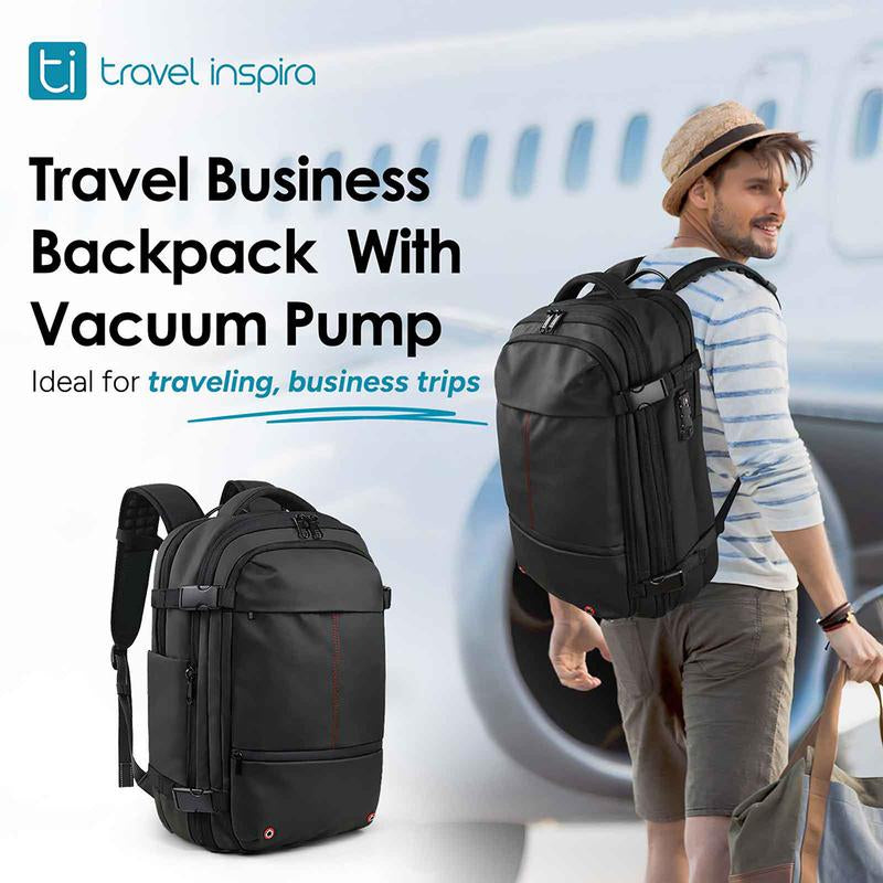 55L Expandable Vacpack Backpack, Vacuum Seal Backpack Travel, Vacuum Compression Bags for Travel, Air Back Backpack with Lock, Travel Airbag Backpack with Portable Electic Pump