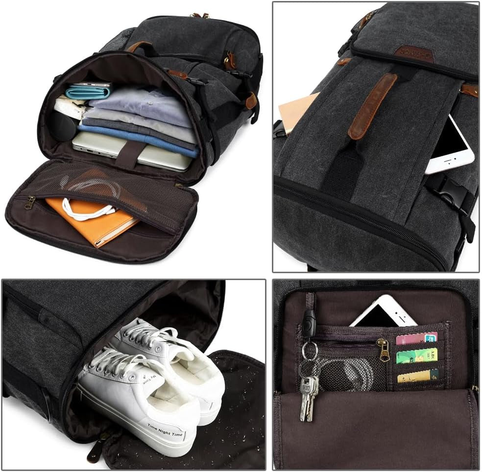 Travel Backpack for Men, 40L Flight Approved Carry on Backpack, Water Resistant Canvas Weekender with 17.3" Laptop Sleeve, Convertible Duffel Bag for Airplane, Business & Travel