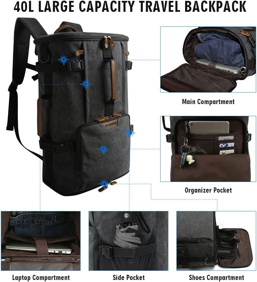 Travel Backpack for Men, 40L Flight Approved Carry on Backpack, Water Resistant Canvas Weekender with 17.3" Laptop Sleeve, Convertible Duffel Bag for Airplane, Business & Travel