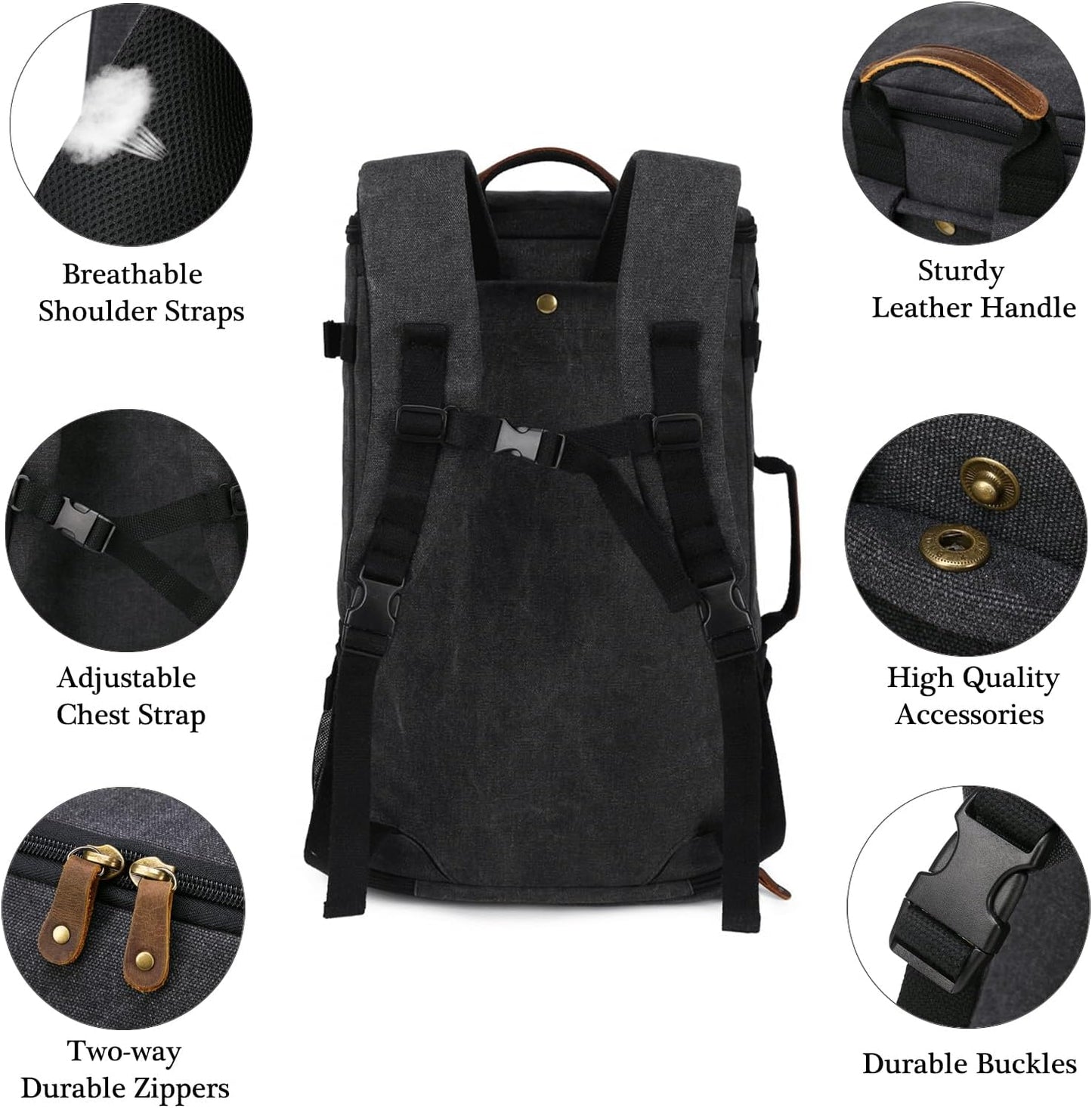 Travel Backpack for Men, 40L Flight Approved Carry on Backpack, Water Resistant Canvas Weekender with 17.3" Laptop Sleeve, Convertible Duffel Bag for Airplane, Business & Travel