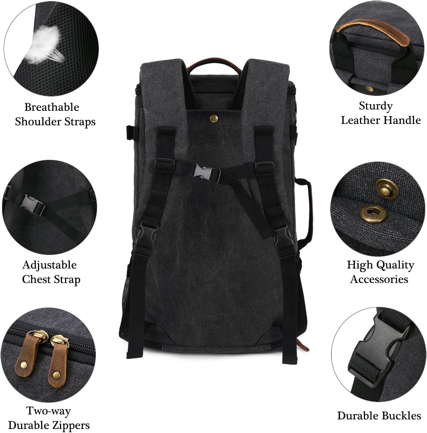 Travel Backpack for Men, 40L Flight Approved Carry on Backpack, Water Resistant Canvas Weekender with 17.3" Laptop Sleeve, Convertible Duffel Bag for Airplane, Business & Travel