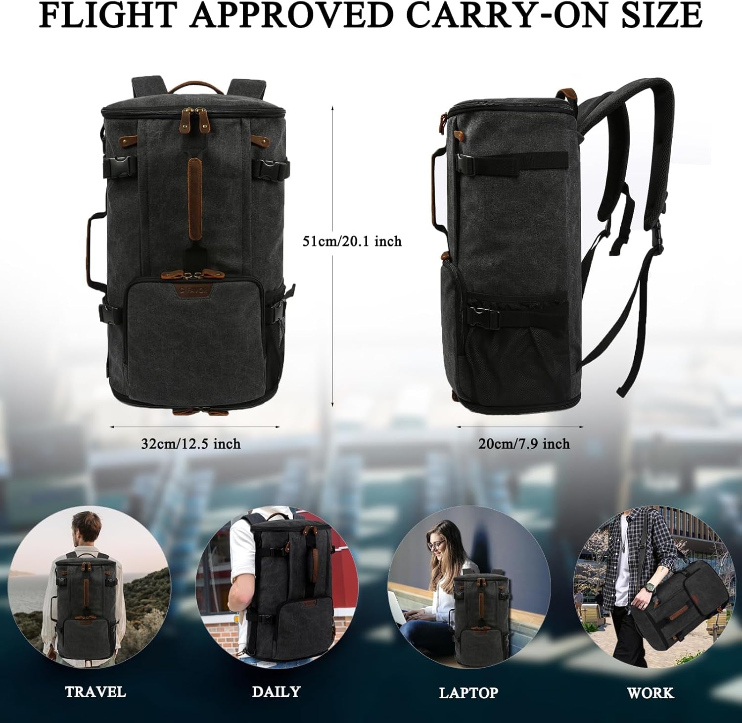 Travel Backpack for Men, 40L Flight Approved Carry on Backpack, Water Resistant Canvas Weekender with 17.3" Laptop Sleeve, Convertible Duffel Bag for Airplane, Business & Travel